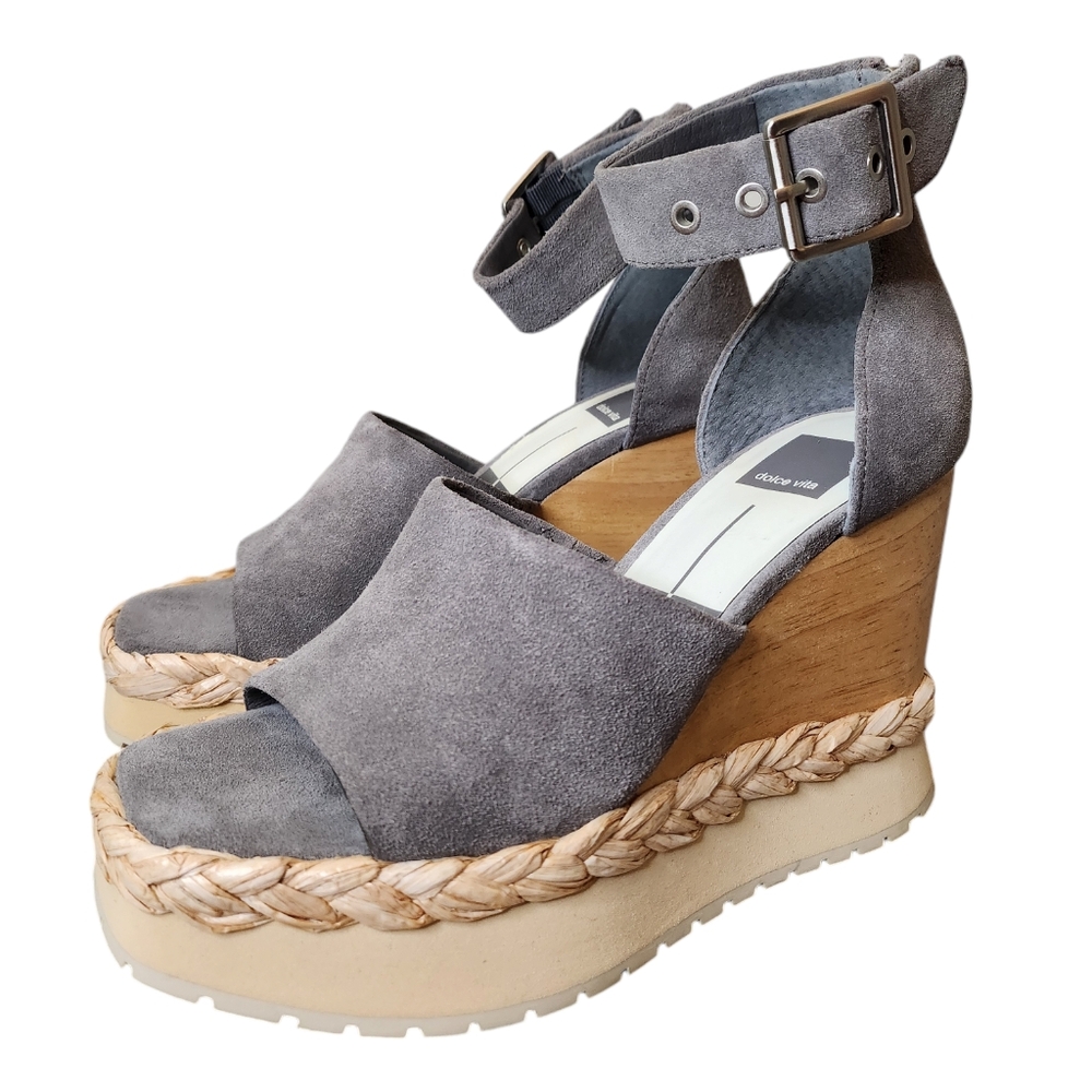 Dolce Vita Gray Suede Platform Wedge Sandals Size 9 NWOT